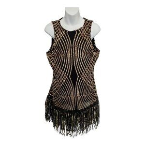 Flapper Showgirl Halloween Costume Dress Size XLA Black Gold Great Gatsby Party